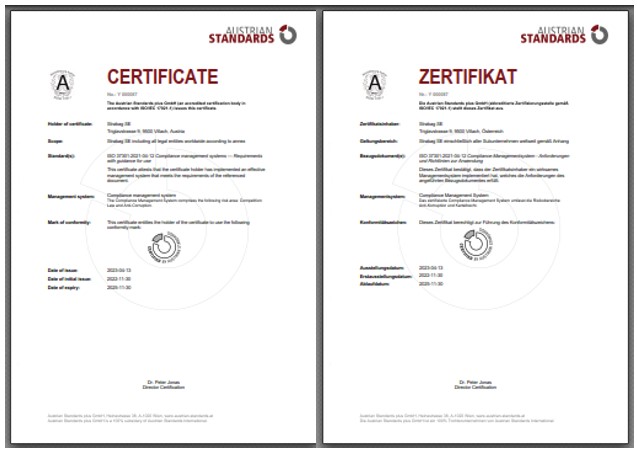 Certifikát systému řízení compliance dle ISO 37301:2021